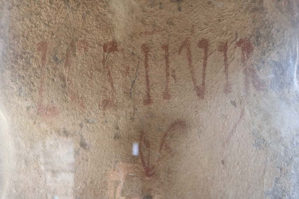 II.9.4 Pompeii. December 2018. 
Room 5, electoral inscription on plaster on inside wall pillar between window and door to garden, reading - 
L C S II VIR.
Photo courtesy of Aude Durand.
