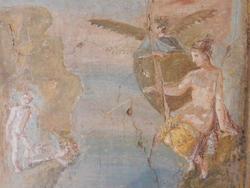 II.9.4, Pompeii. May 2018. Room 8, detail from central mythological painting on south wall.
Photo courtesy of Buzz Ferebee. 

