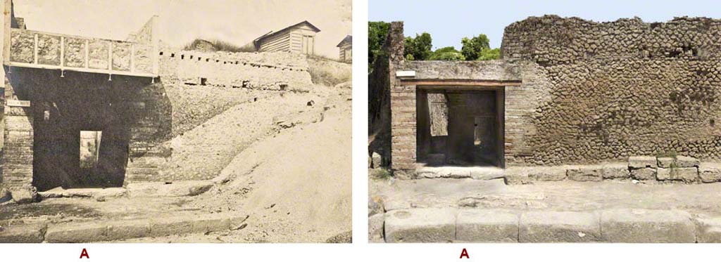III.5.1 Pompeii, Undated photograph but must be during excavations, on left, with undated photograph of front facade, on right. 
Foto Taylor Lauritsen, ERC Grant 681269 DCOR.


