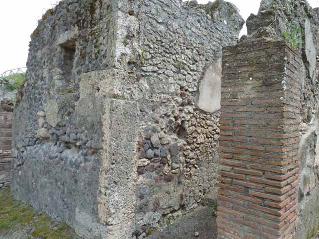 III.8.4 Pompeii. May 2010. Entrance on Via di Nola, looking east to front facade. 
According to Della Corte, the following electoral recommendations were to be found on the faade of this house: 
Animula facit [CIL IV 425] and Luci fave [CIL IV 426]
See Della Corte, M., 1965. Case ed Abitanti di Pompei. Napoli: Fausto Fiorentino. (p. 139)

According to Epigraphik-Datenbank Clauss/Slaby (See www.manfredclauss.de) these read
Claudium / IIvir(um) Animula facit      [CIL IV 425]
Suettium Verum aed(ilem) o(ro) v(os) f(aciatis) / Luci fave      {CIL IV 426]
