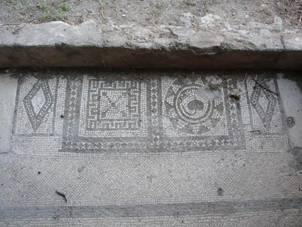V.1.18 Pompeii. May 2012. Exedra “y”, detail of mosaic floor and door threshold.
Photo courtesy of Buzz Ferebee. 
