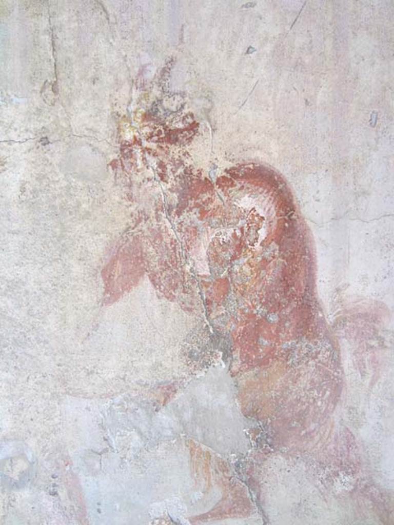 V.1.18 Pompeii. April 2012. West wall of exedra "y", detail of Pan. Photo courtesy of Marina Fuxa.
