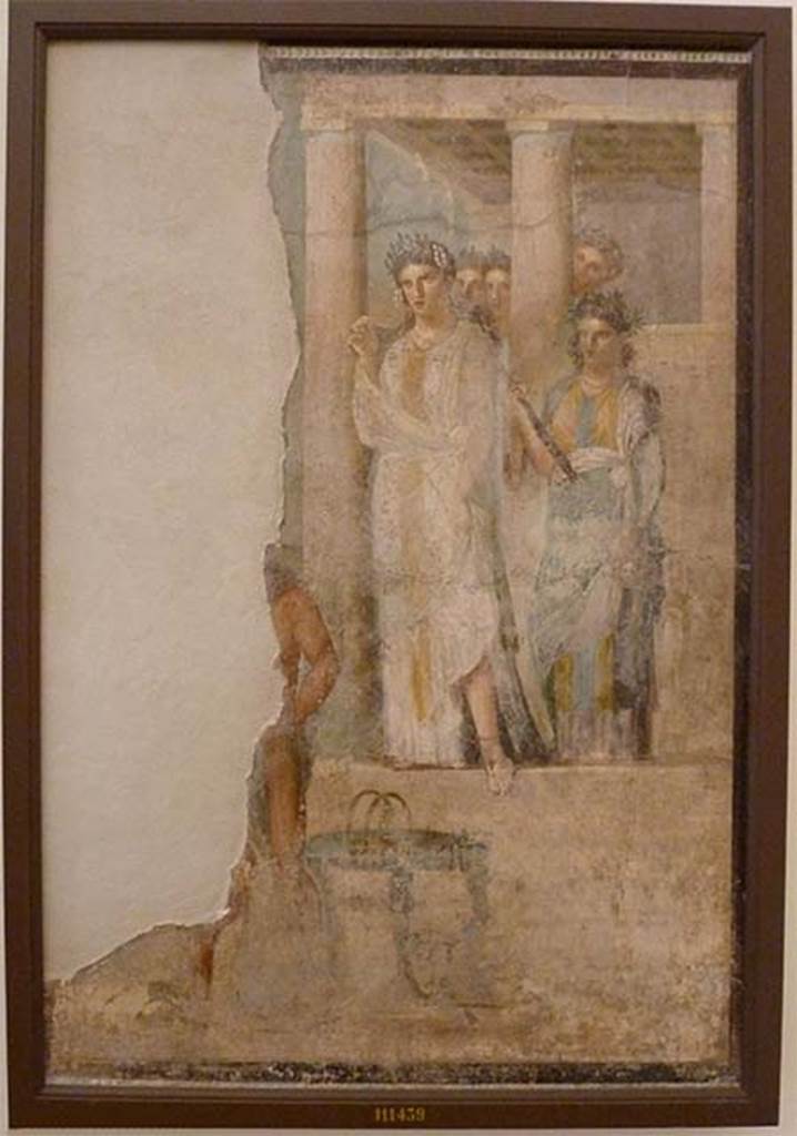 V.1.26 Pompeii. May 2010. 
Painting of Iphigenia in Tauris, from the north wall of tablinum. 
Now in Naples Archaeological Museum. Inventory number 111439.

