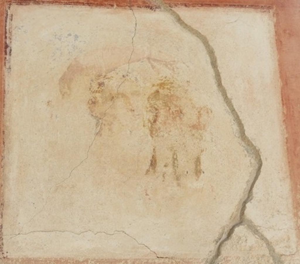 V.1.26 Pompeii. March 2009. Room “i”, remains of wall painting of Satyr and Maenad, at west end of south wall of tablinum. 