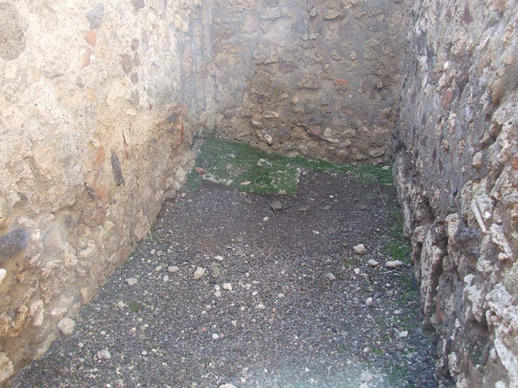 V.3.8 Pompeii. March 2009. Narrow room on west side of entrance corridor. Remains of structure in south-west corner of room.