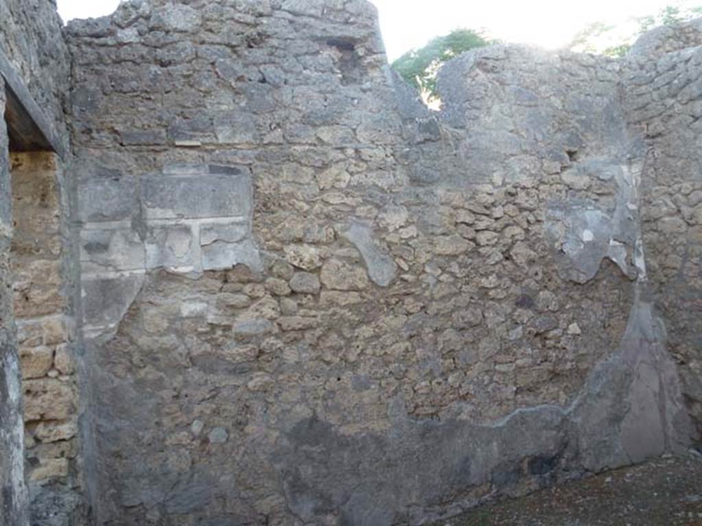 V.3.8 Pompeii. June 2012. West wall of tablinum, with remains of 1st-Style (first style) decoration. Photo courtesy of Michael Binns.
