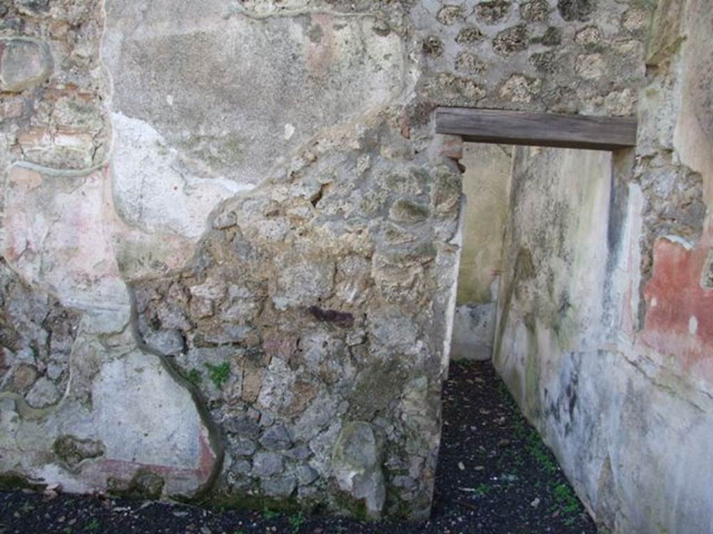 V.5.3 Pompeii. March 2009. Room 13, south wall of triclinium, with door in south-west corner to room 14.