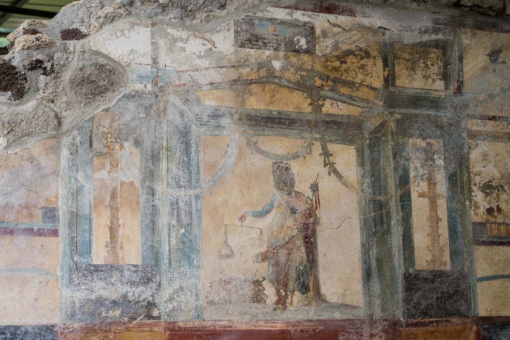 V.6.12 Pompeii. October 2020. Detail of Priapus from north wall of entrance fauces.
Photo courtesy of Klaus Heese.
