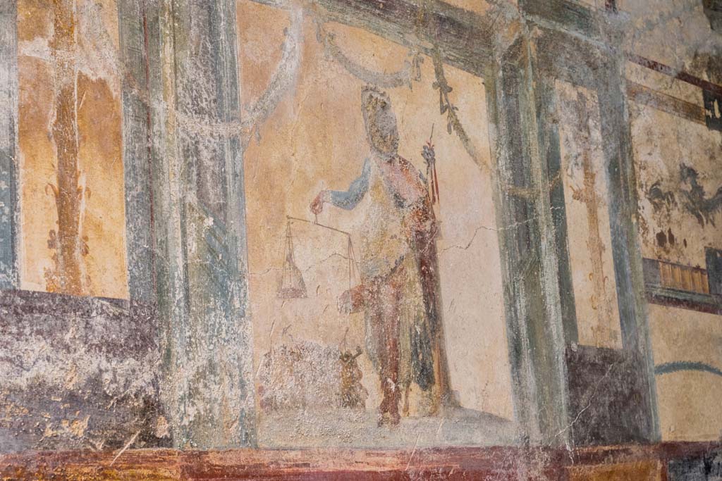 V.6.12 Pompeii. December 2018. 
Looking east along entrance corridor, with cubiculum with Leda and the Swan fresco, on right. Photo courtesy of Aude Durand

