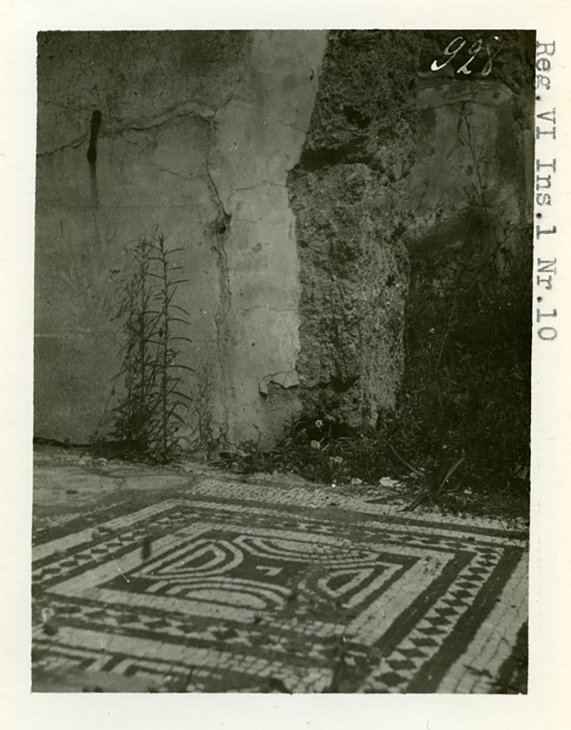 VI.1.10 Pompeii. Pre-1937-39. Room 4, detail from mosaic floor in ala on north side of atrium.  
Photo courtesy of American Academy in Rome, Photographic Archive. Warsher collection no. 928.
