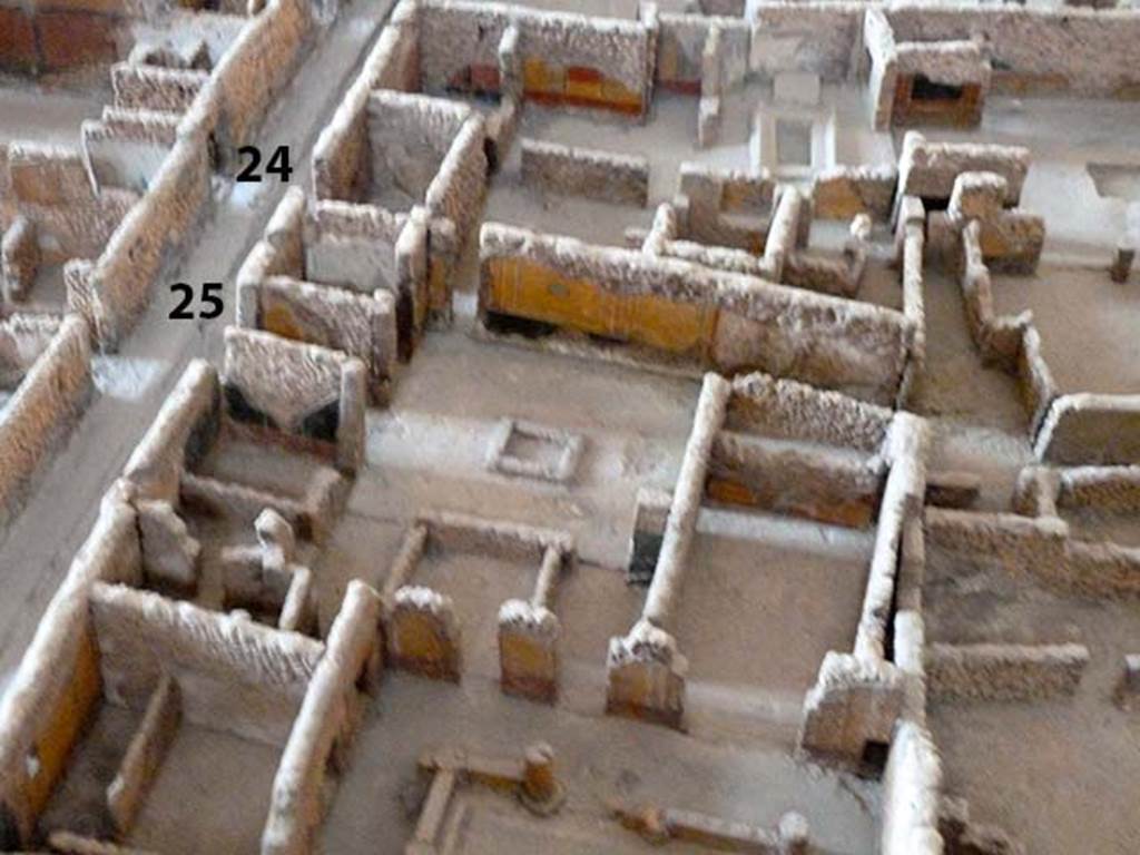 VI.1.25 Pompeii. Looking south across the cork model at Naples Museum.