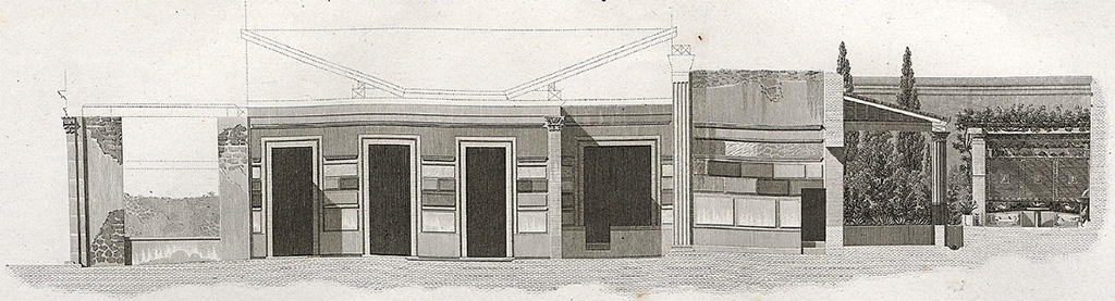 VI.2.4 Pompeii. 1824, Cross section drawing of house, looking north.
See Mazois, F., 1824. Les Ruines de Pompei: Second Partie. Paris: Firmin Didot. (Pl. 36,1).
