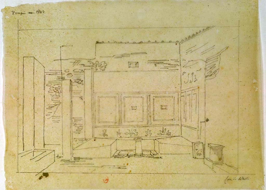 VI.2.4 Pompeii. 1906. Summer triclinium with painted walls. 
See Breton, Ernest. 1855. Pompeia, decrite et dessine: Seconde édition. Paris, Baudry, p. 228.
