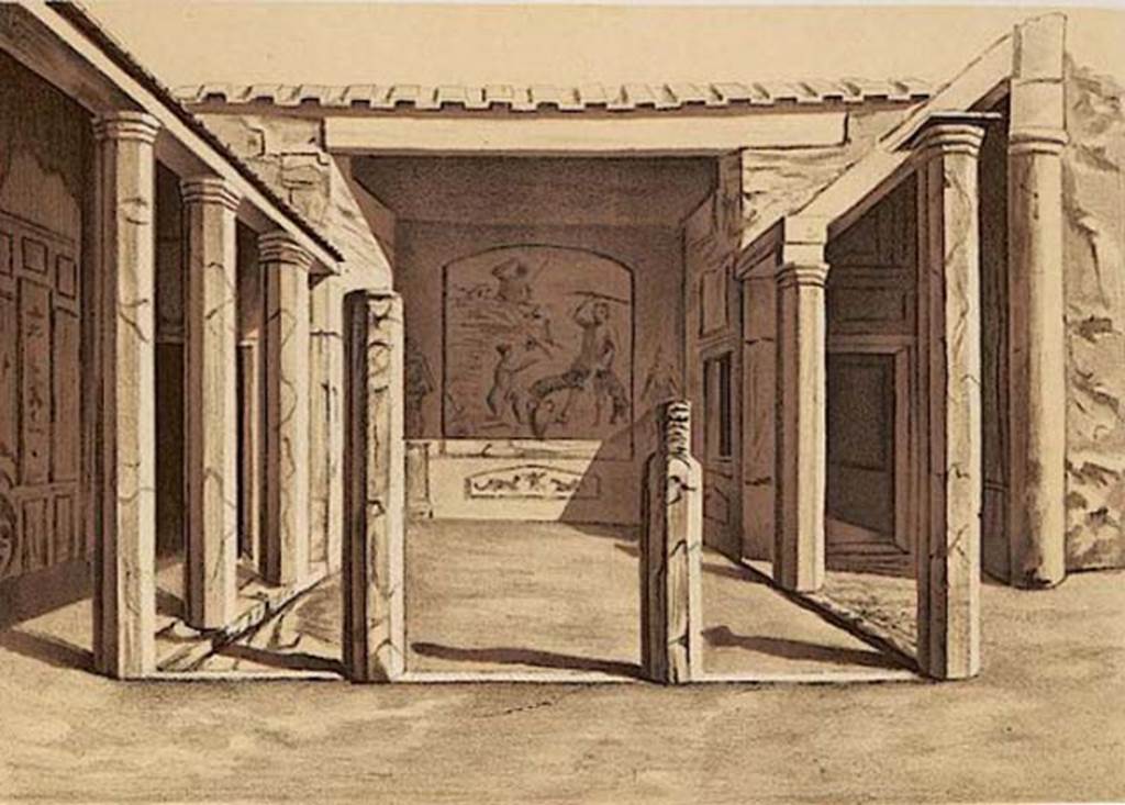 VI.2.4 Pompeii. 1896. Drawing of garden. See Niccolini F, 1896. Le case ed i monumenti di Pompei: Volume Quarto. Napoli. (Saggi di Restauro, Tav F).