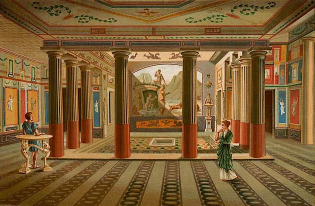 VI.2.4 Pompeii. 1896. Reconstruction of garden and peristyle. See Niccolini F, 1896. Le case ed i monumenti di Pompei: Volume Quarto. Napoli. (Saggi di Restauro, Tav XI).