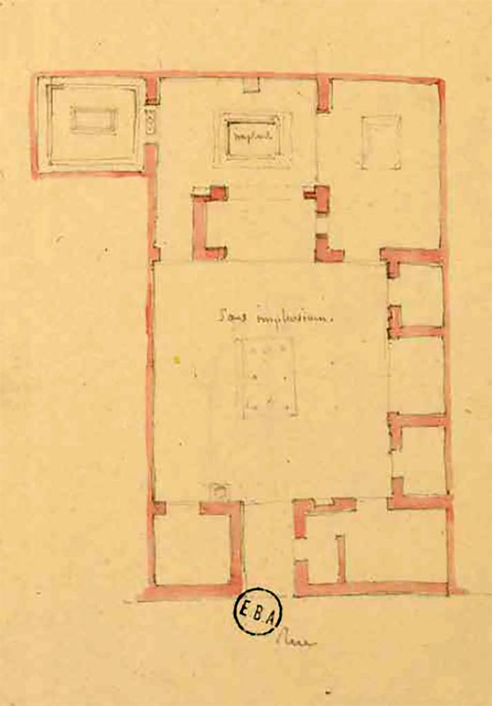 VI.2.14 Pompeii. Sketch of plan of house.  
See Lesueur, Jean-Baptiste Ciceron. Voyage en Italie de Jean-Baptiste Ciceron Lesueur (1794-1883), pl. 18.
See Book on INHA reference INHA NUM PC 15469 (04)  « Licence Ouverte / Open Licence » Etalab
