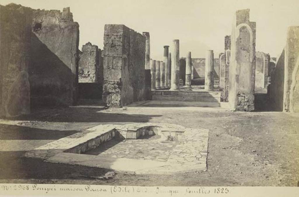 VI.6.1 Pompeii. Pre 1873 photograph by Amodio, no 2968. Looking across impluvium in atrium. Photo courtesy of Rick Bauer.
