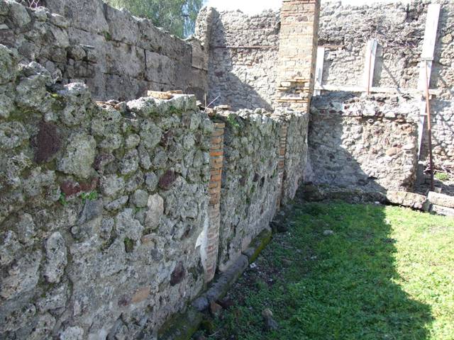 VI.8.20 Pompeii. March 2009.  Looking east along north side of peristyle area.  Remains of small treading tubs.