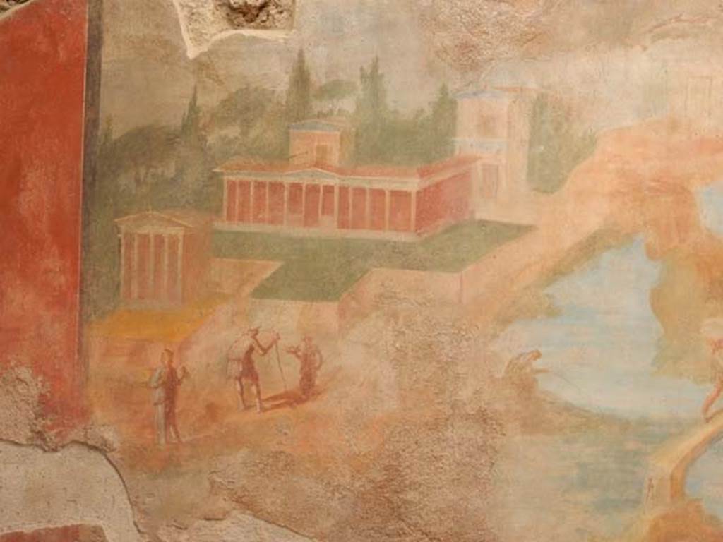 VI.8.23 Pompeii. May 2017. Detail from painted south wall at east end. Photo courtesy of Buzz Ferebee.