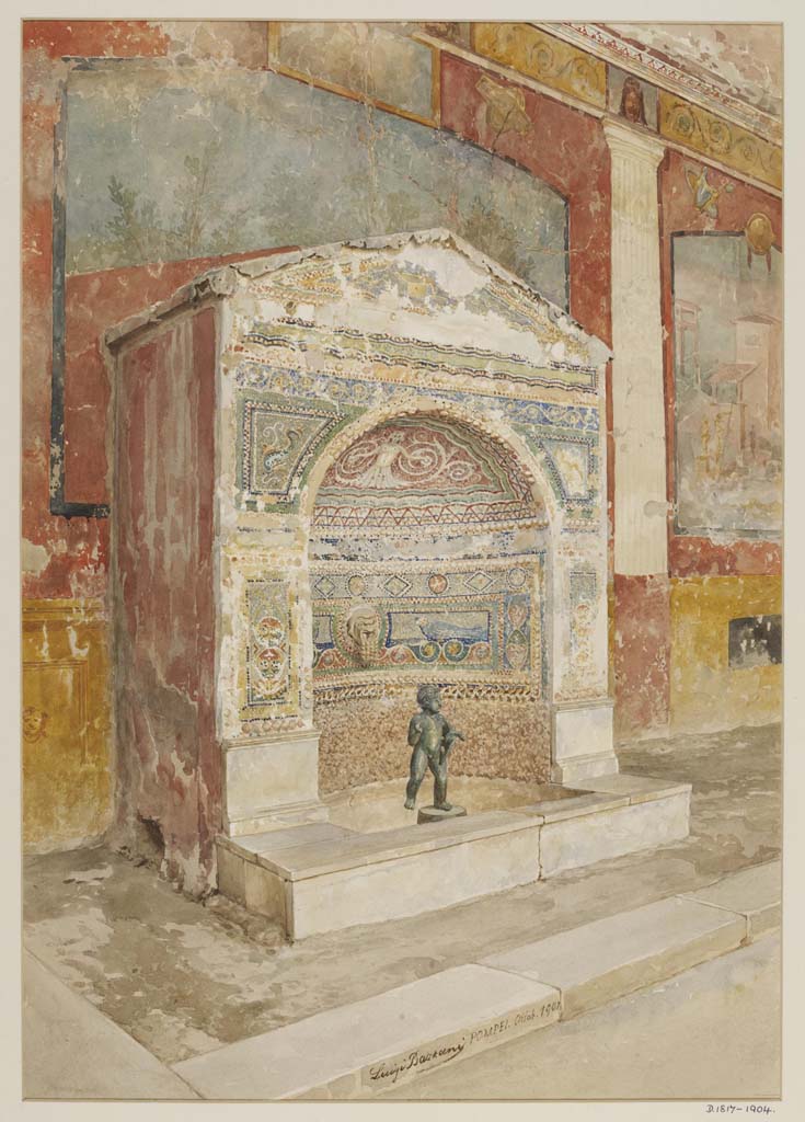 VI.8.23 Pompeii. October 1901. Watercolour by Luigi Bazzani, looking north-west across fountain.
Photo © Victoria and Albert Museum. Inventory number 1817-1904.
