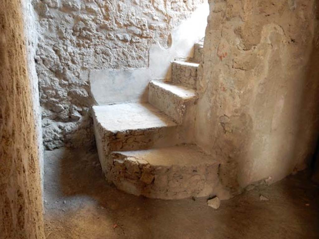 VI.8.23 Pompeii. May 2017. Detail of stairs to upper floor in rear corridor of VI.8.24.
Photo courtesy of Buzz Ferebee.
