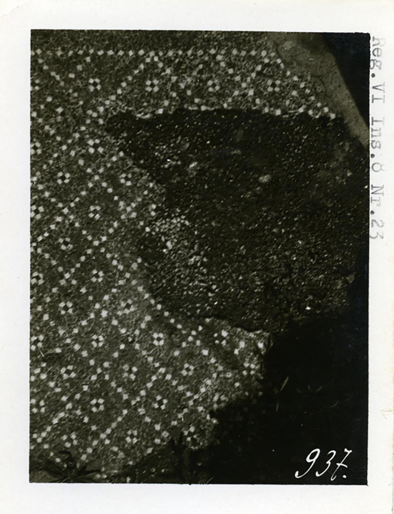 VI.8.23 Pompeii, according to Warsher. Pre-1937-39. Mosaic floor.
Photo courtesy of American Academy in Rome, Photographic Archive. Warsher collection no. 937.
