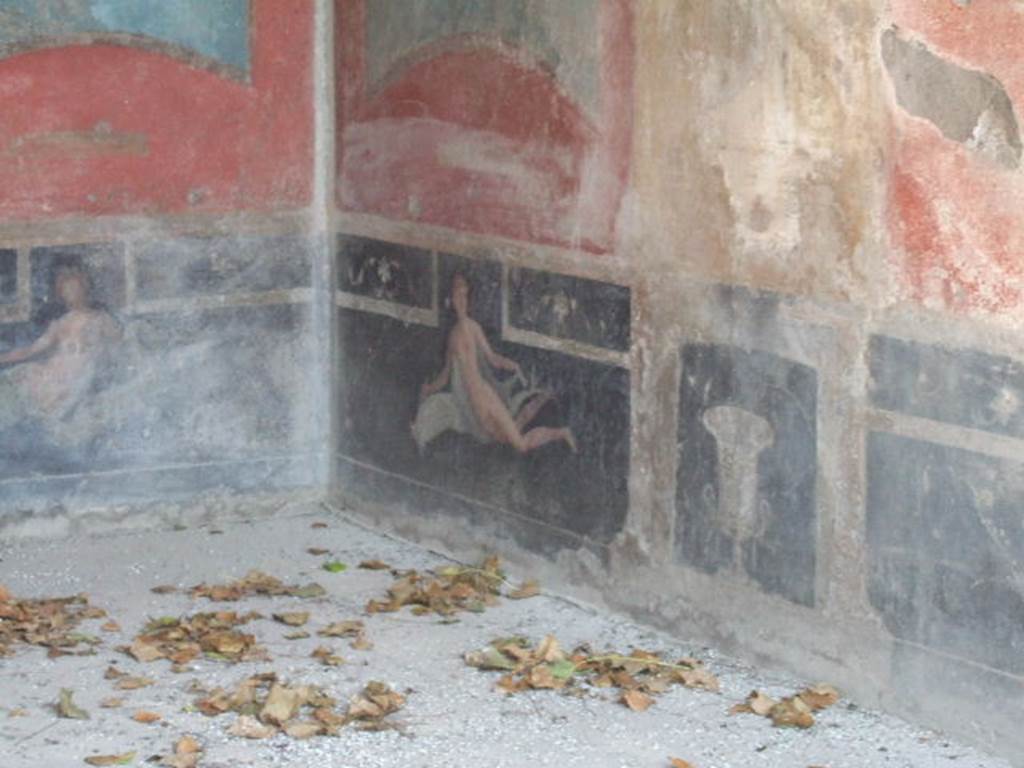 VI.9.2 Pompeii. May 2006. Room 26, east end of south wall, painting of reclining figure and urn or cup.