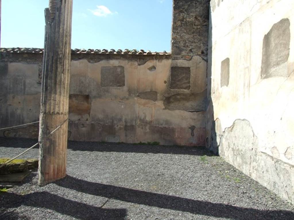 VI.9.2 Pompeii. March 2009. Peristyle 16. North-west corner showing location of paintings that have been removed.