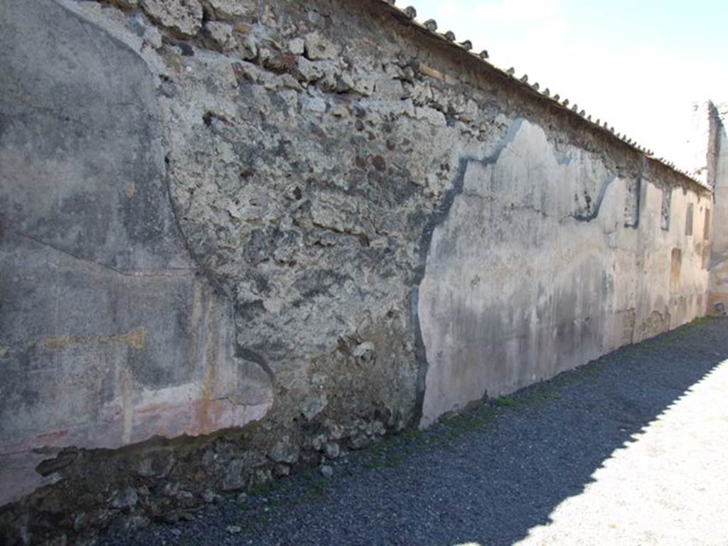 VI.9.2 Pompeii.  March 2009.  Peristyle 16.  West wall.   Looking north showing where paintings have been removed.