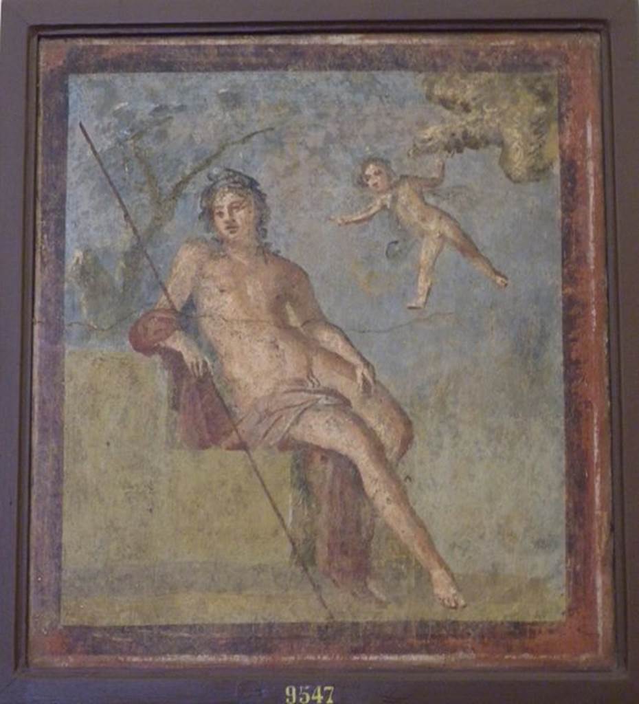 VI.9.2 Pompeii. 22nd September 1829. Room 12, east wall of cubiculum on south side of atrium. Wall painting of a cupid leading Zeus eagle to Ganymede. Now in Naples Archaeological Museum. Inventory number 9547. See Helbig, W., 1868. Wandgemlde der vom Vesuv verschtteten Stdte Campaniens. Leipzig: Breitkopf und Hrtel. (154).