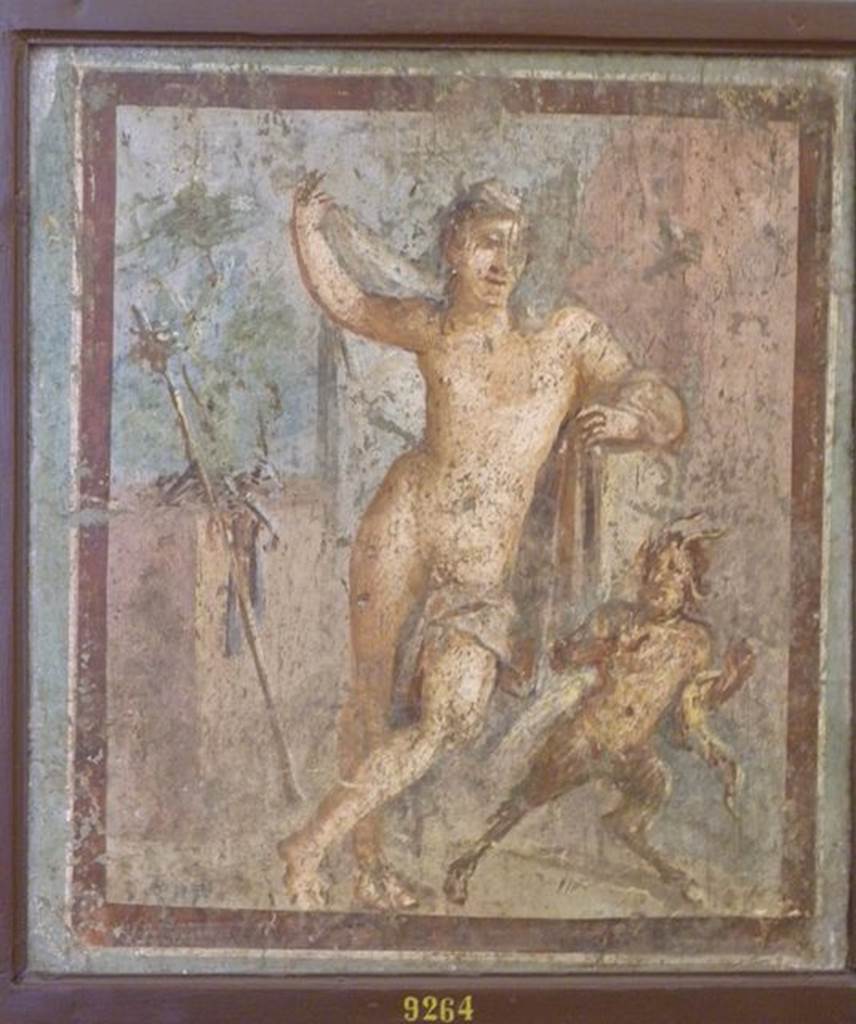 VI.9.2 Pompeii.   12th October 1829.  Room 13.  Cubiculum on south side of atrium. Wall painting of Hermaphrodite and a startled Pan who flees in surprise. Now in Naples Archaeological Museum.  Inventory number 9264. See Helbig, W., 1868. Wandgemlde der vom Vesuv verschtteten Stdte Campaniens. Leipzig: Breitkopf und Hrtel. (1371).
