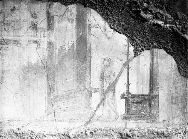 VI.9.6 Pompeii. Pre-1849. 
Paintings by Zahn of wall decoration from various places in Pompeii.
On the right, candelabra from Room 16.
In the centre, from Casa della Danzatrice, VI.2.22, excavated 1811.
On the left, five painted decorations/candelabra from VIII.3.14.
See Zahn W., 1849. Ornamente aller klassischen Kunst-Epochen nach den Originalen in ihren eigenthümlichen Farben. Berlin: Reimer, Taf. 79. 
