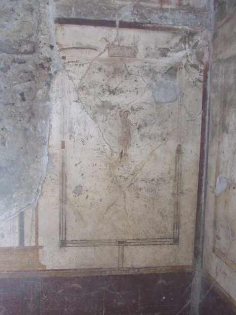 VI.9.6 Pompeii. May 2006. Room 16, painted figures on west wall. 