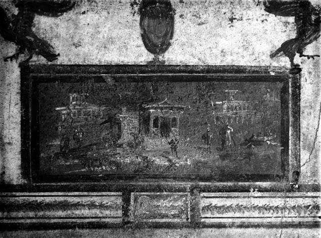 VI.9.6 Pompeii. March 2009. Room 16, painted figure on east wall. 