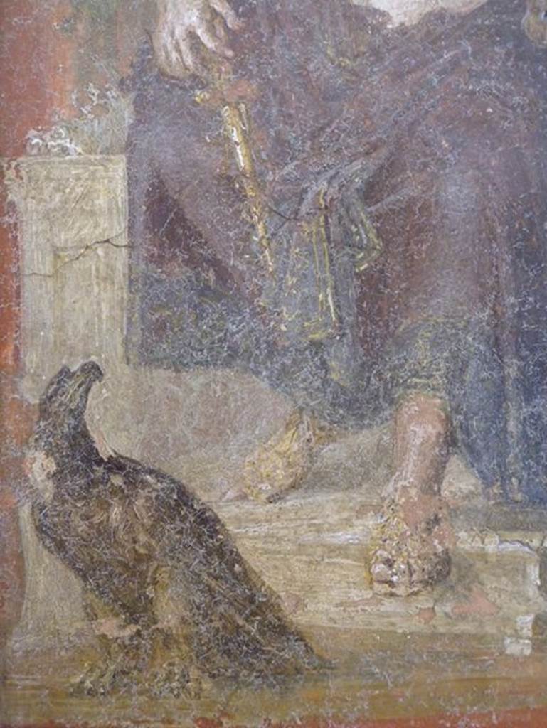VI.9.6 Pompeii.  Found on 18th June 1828.  Room 3.  Atrium.  Wall painting of Zeus or Giove sitting.  Detail of the eagle.  Now in Naples Archaeological Museum.  Inventory number 9551.