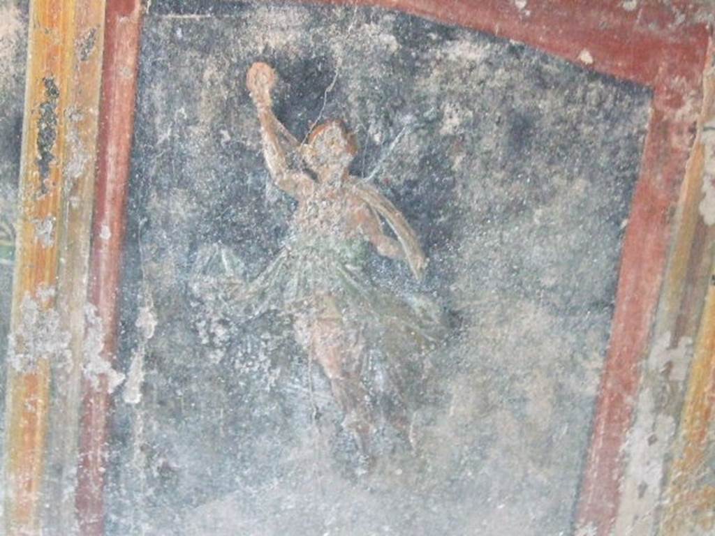 VI.9.6 Pompeii. March 2009. Room 8, remains of painted decoration from east end of upper north wall.

