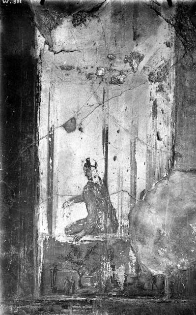 VI.9.6 Pompeii. March 2009. Room 8, wall painting of Minos and Scylla, from the centre of the west wall. See Helbig, W., 1868. Wandgemälde der vom Vesuv verschütteten Städte Campaniens. Leipzig: Breitkopf und Härtel. (1337: p.297).
