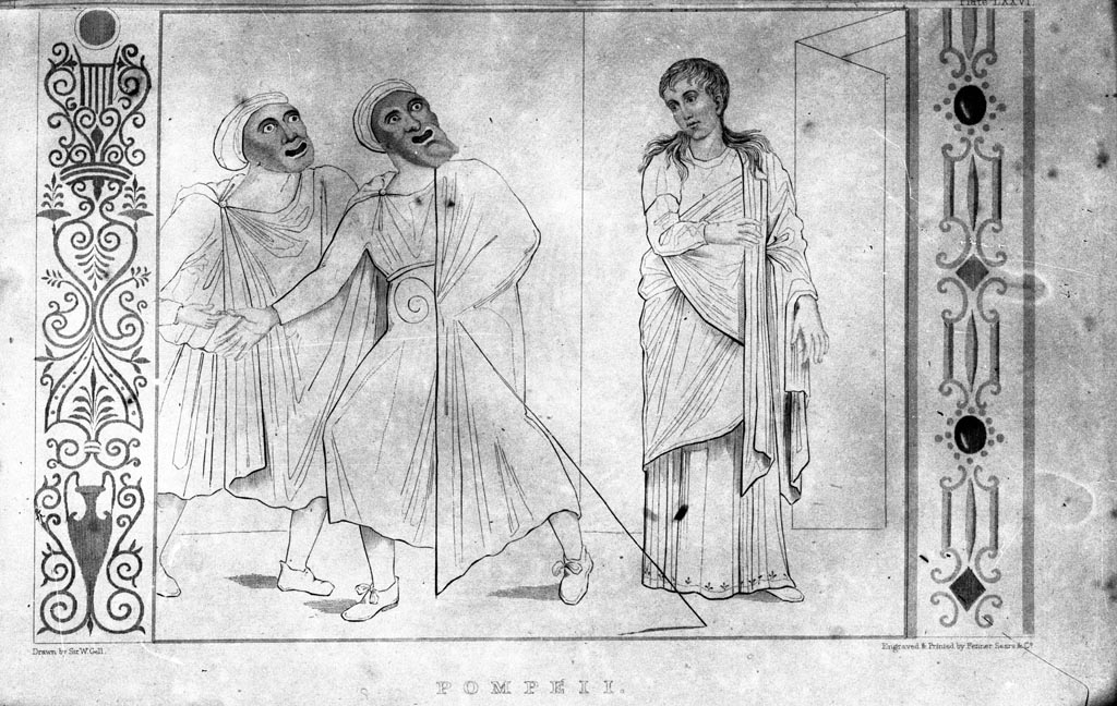 231922 Bestand-D-DAI-ROM-W.206.jpg
VI.9.6 Pompeii. W.206 Found on 1st July 1828, wall painting from west wall of pseudo-peristyle, comedy scene. PAH II, p.213-4
See Schefold, K., 1957. Die Wände Pompejis. Berlin: De Gruyter. (p.119)
Photo by Tatiana Warscher. With kind permission of DAI Rome, whose copyright it remains. 
See http://arachne.uni-koeln.de/item/marbilderbestand/231922 
