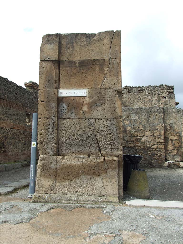 VI.12.1 Pompeii. March 2009. Stone pilaster on west side of entrance.