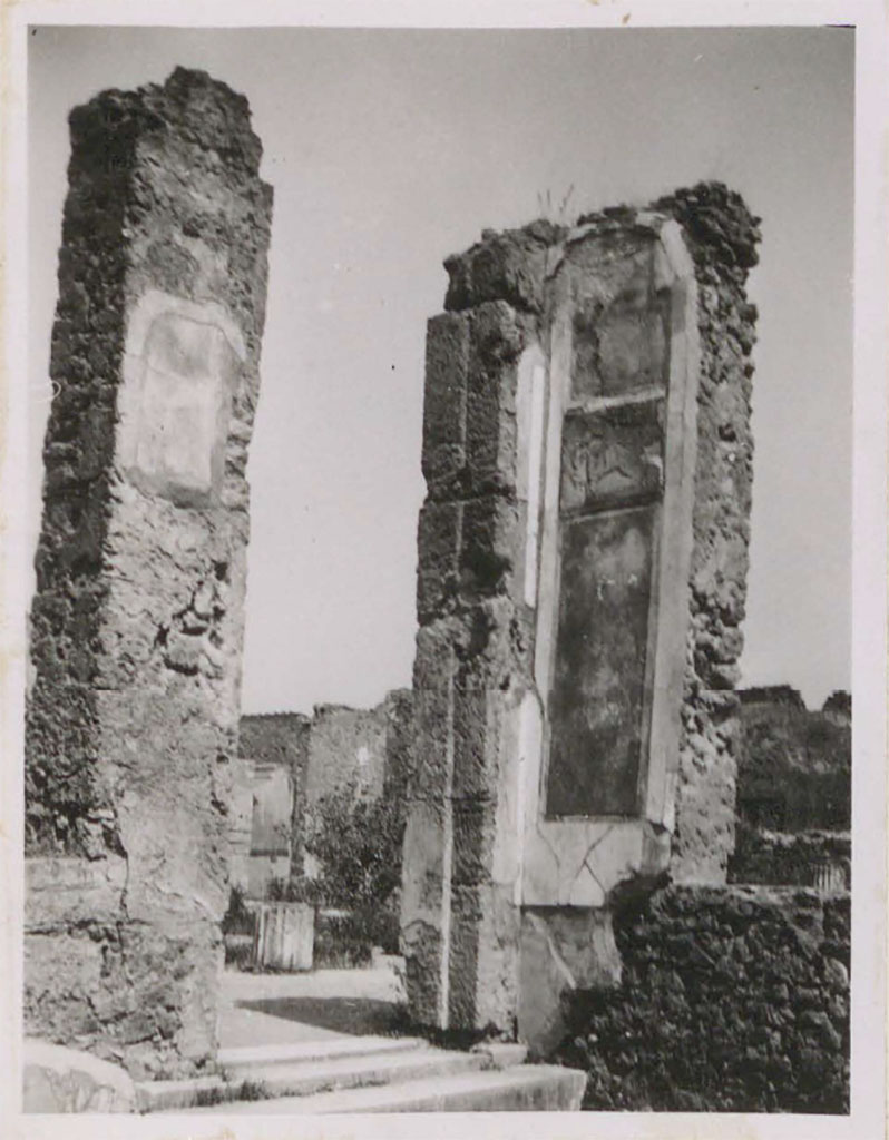 VI.12.2 Pompeii. Pre-1943. 
Looking towards north-east corner of triclinium/dining room 35, with doorway and step to middle peristyle/garden.
See Warscher, T. (1946). Casa del Fauno, Swedish Institute, Rome. (p.28, n.37).
