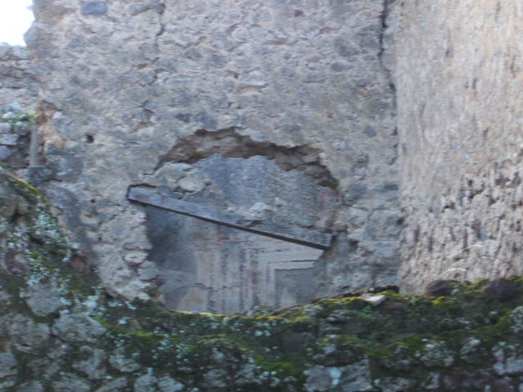 VI.14.26 Pompeii. December 2004. Looking over wall in rear room, showing doorway in VI.14.25 near collapse  repaired by May 2005
