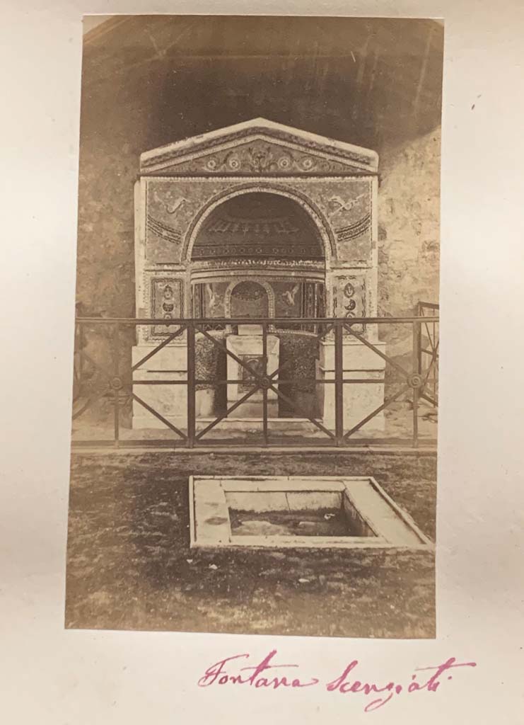 VI.14.43 Pompeii. From an album dated c.1875-1885. Room 14, looking across garden area towards fountain.
Photo courtesy of Rick Bauer.
