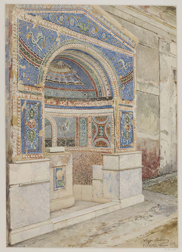 VI.14.43 Pompeii. December 2007. Room 14, upper half of mosaic fountain in garden area.  