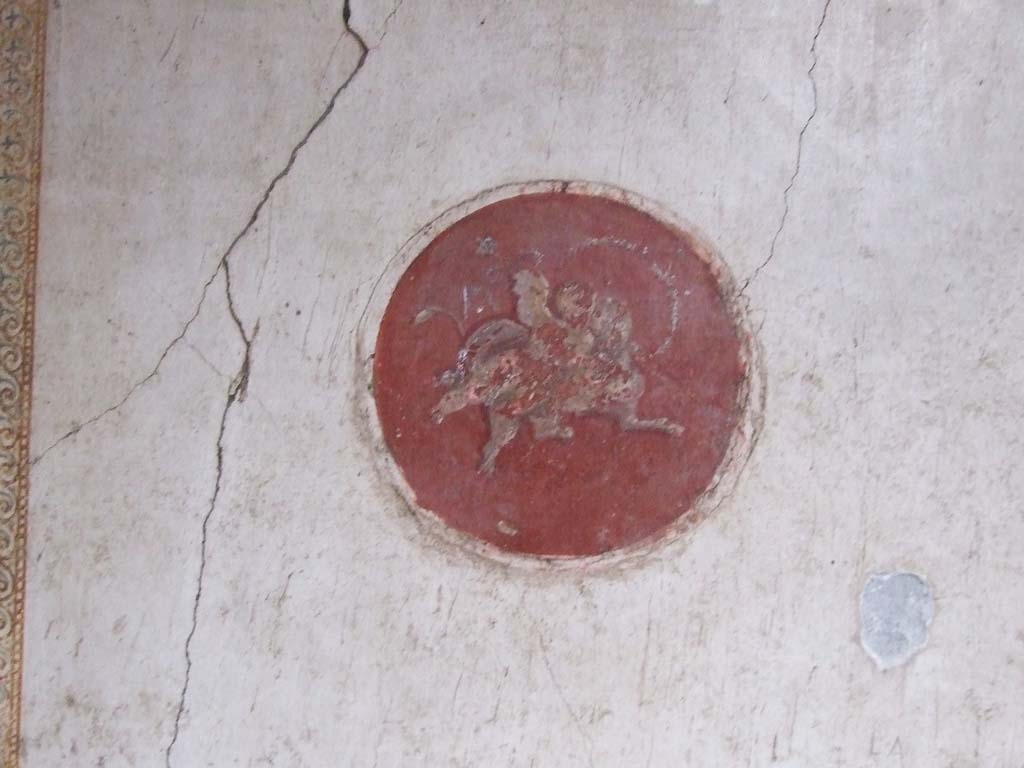 VI.15.1 Pompeii. December 2006. Detail of painted medallion in oecus on south side of atrium.
