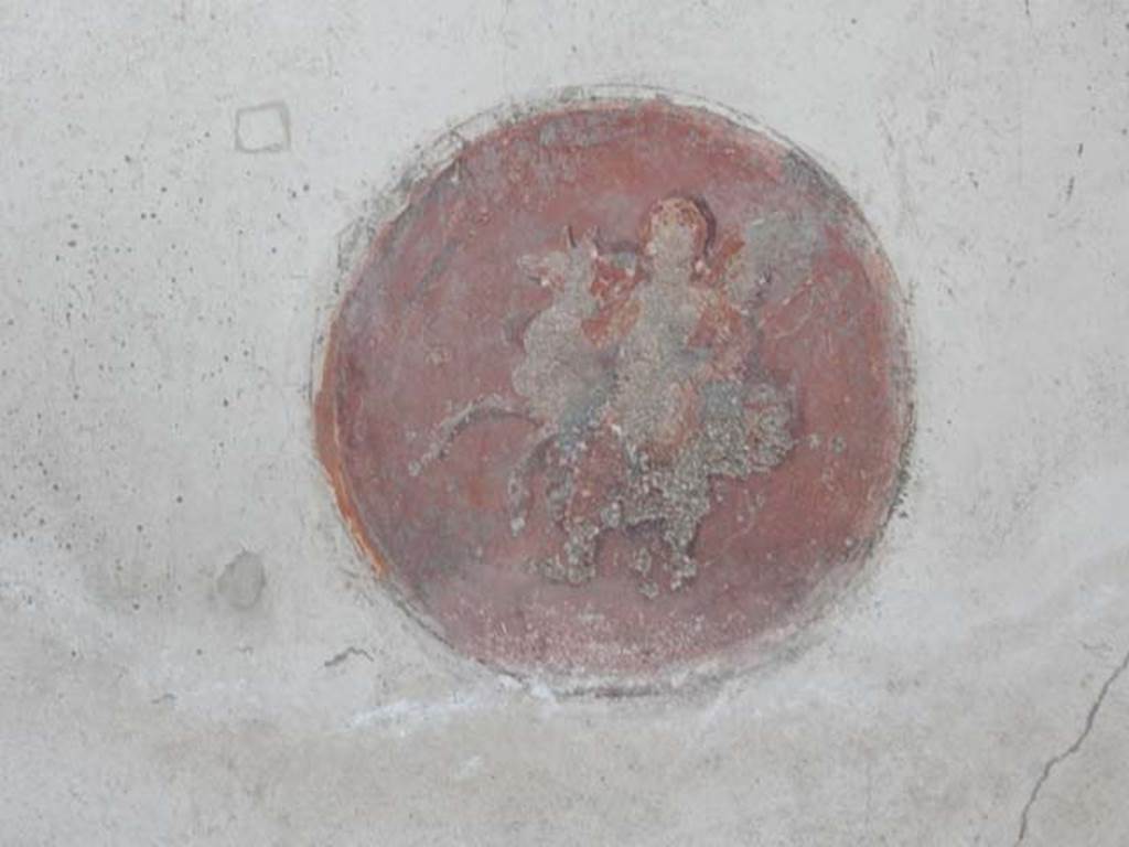 VI.15.1 Pompeii. May 2017. Detail from decorative medallion from north end of west wall. Photo courtesy of Buzz Ferebee.