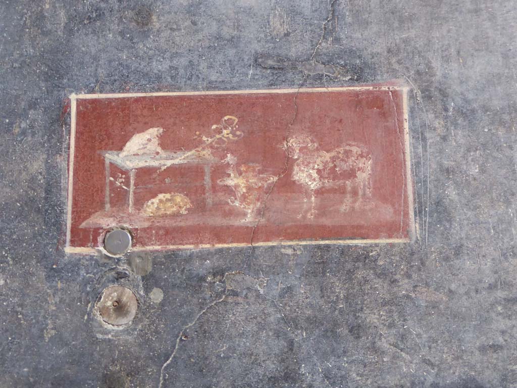 VI.15.1 Pompeii. January 2017. Detail of painted panel from north wall of vestibule at west end.
Foto Annette Haug, ERC Grant 681269 DÉCOR.

