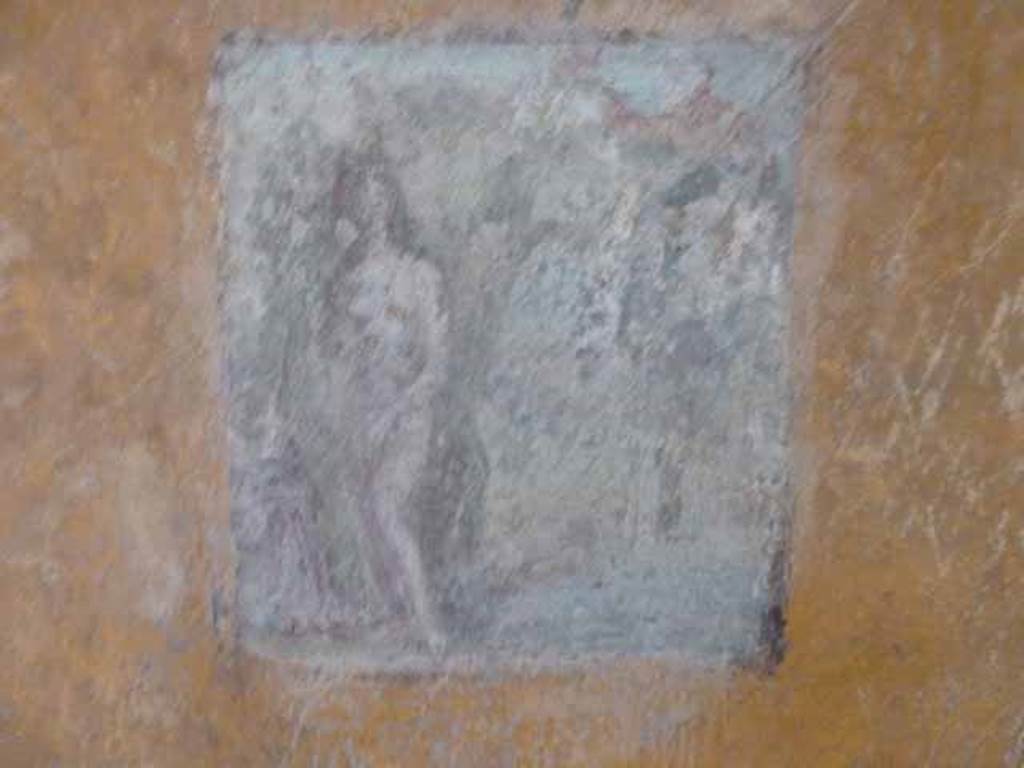 VI.16.7 Pompeii. May 2010. Room R, central wall painting of Diana and Actaeon on the south wall.