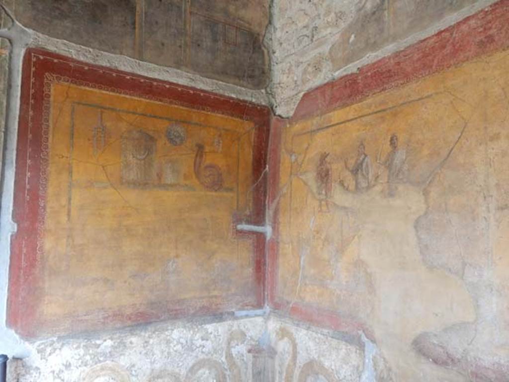 VI.16.7 Pompeii. May 2016. Room F, lararium in south-east corner of peristyle.  
Photo courtesy of Buzz Ferebee.
