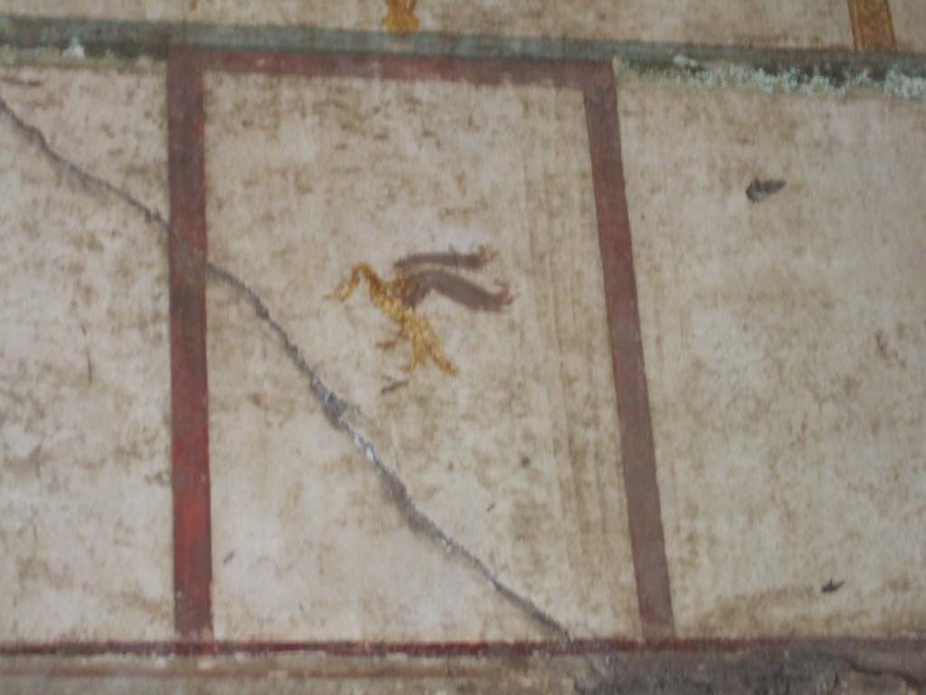 VI.16.7 Pompeii.  May 2006. Room Q, painted decoration on upper north wall in north-west corner.