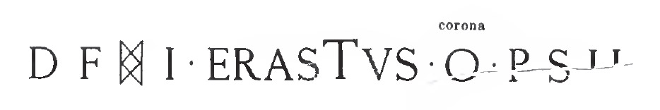 VI.16.10 Pompeii. 1906. Entrance motto naming Erastus. According to Sogliano in NdS, the above black and white marble lettering was embedded in the cocciopesto in the pavement in front of the wide doorway of number 10. He thought the last abbreviation was intended as – p(ecunia) s(ua) hs………  See Notizie degli Scavi di Antichità, 1906, p. 154.
Della Corte surmised that a person called Erastus rented this workshop and dwelling, and composed the black and white stone motto. See Della Corte, M., 1965.  Case ed Abitanti di Pompei. Napoli: Fausto Fiorentino. (p.88)
